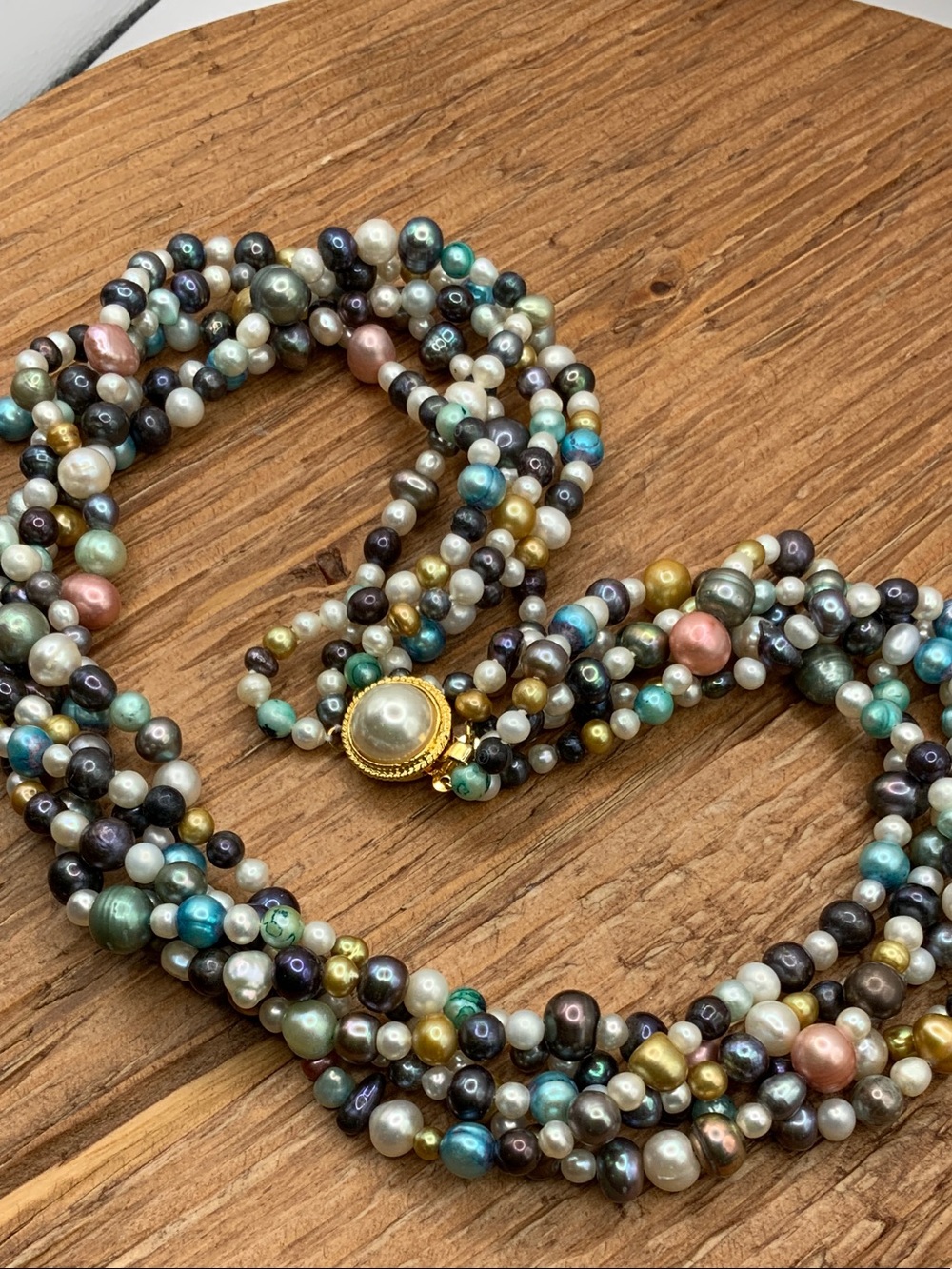 Multi Strand Freshwater Pearls Colorful Vintage Necklace - Picture 2 of 5